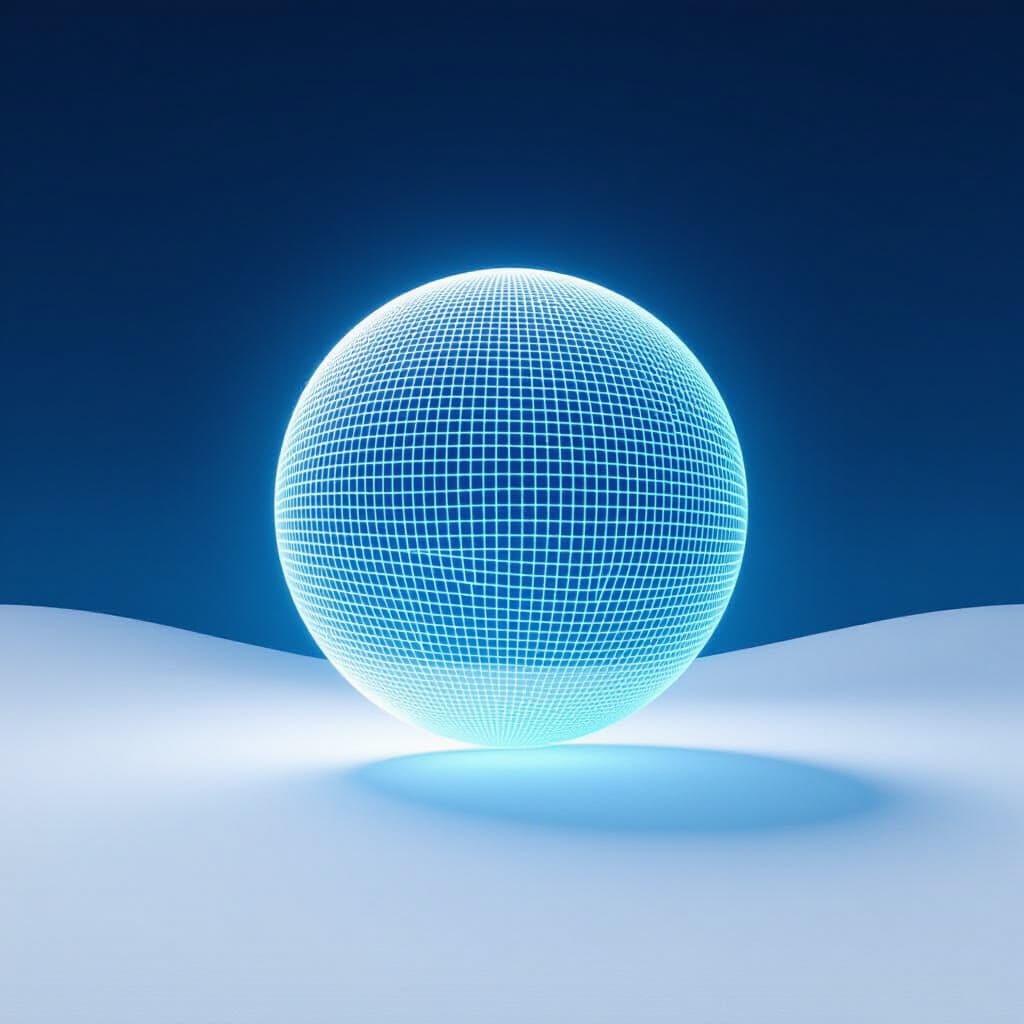 Une orbe à gradient en maille pulsant doucement dans un espace calme et épuré
